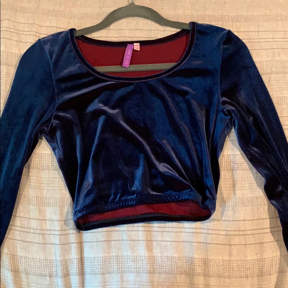 Blue holographic long sleeve crop top